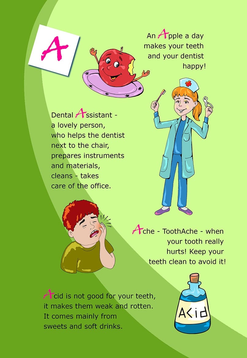 Alphabet dental book of the letter A